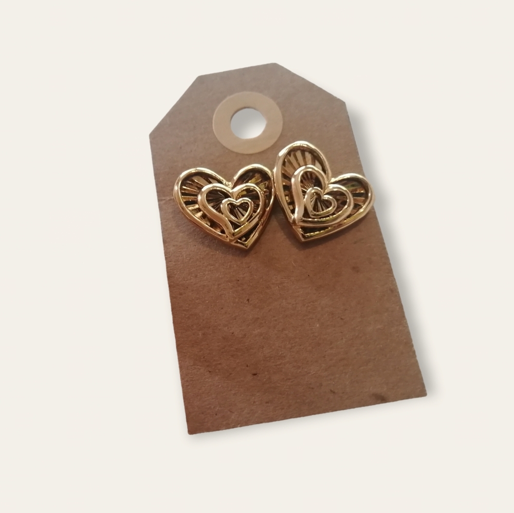 Vtg John Medeiros Signed Gold Large Heart Stud Earrings ❤️